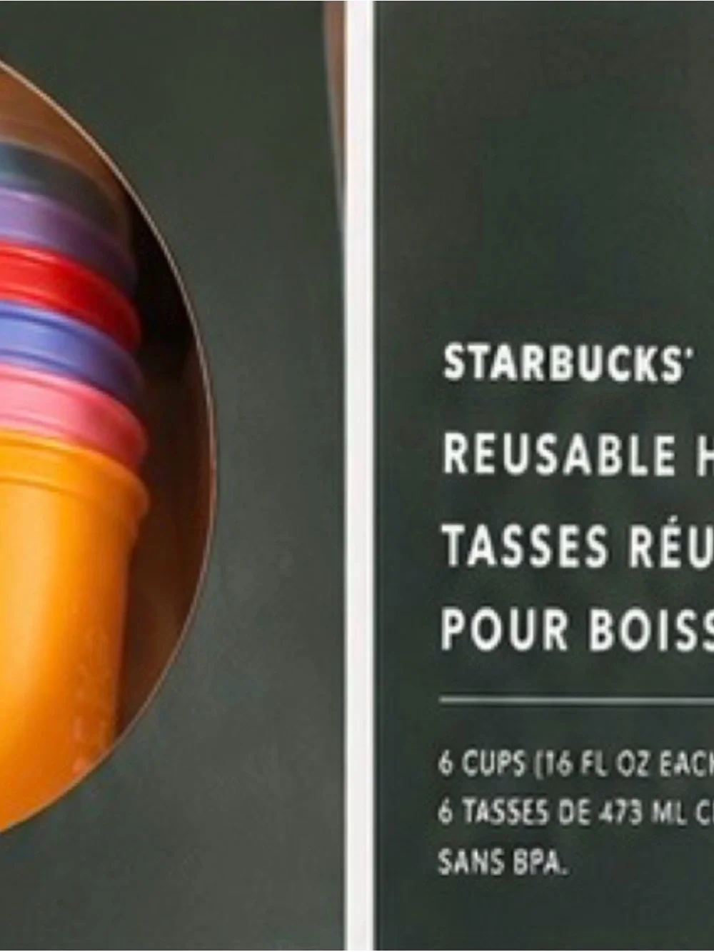 Brand new Starbucks Bright Yellow and Pastel Stackable 6 Reusable Cups w/lids